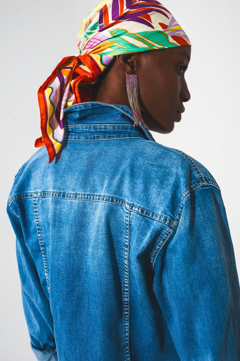 camicia in denim elasticizzato blu medio