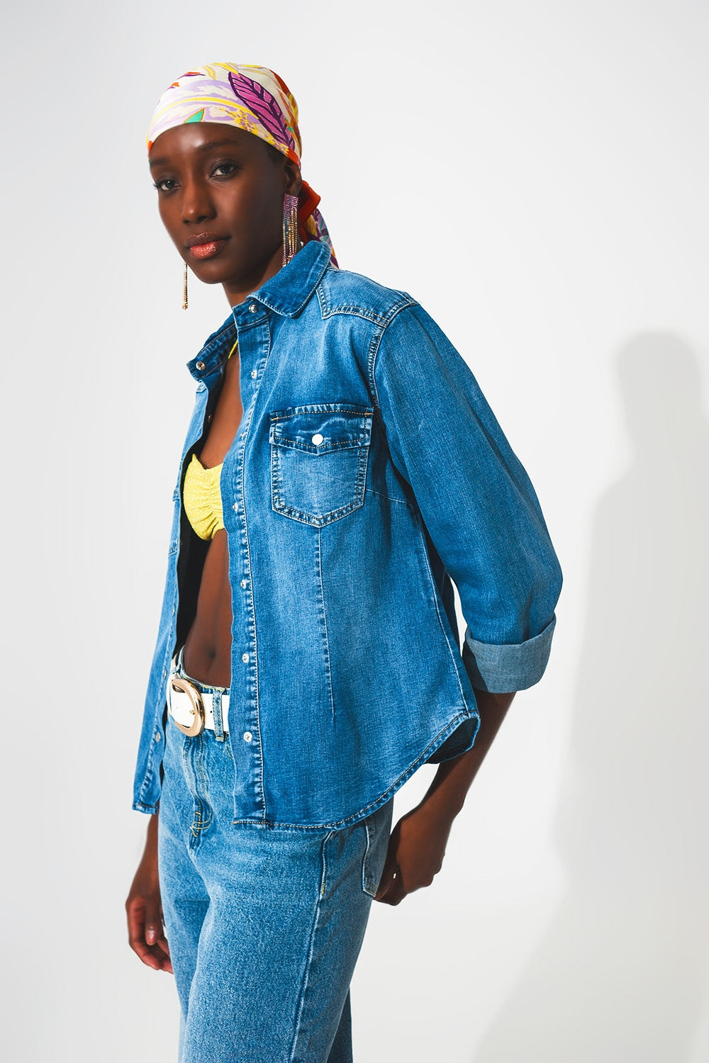 camicia in denim elasticizzato blu medio