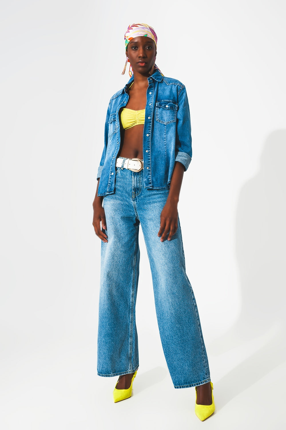 camicia in denim elasticizzato blu medio