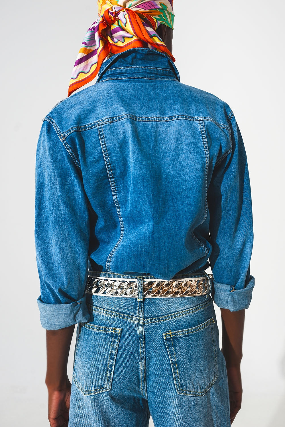 camicia in denim elasticizzato blu medio