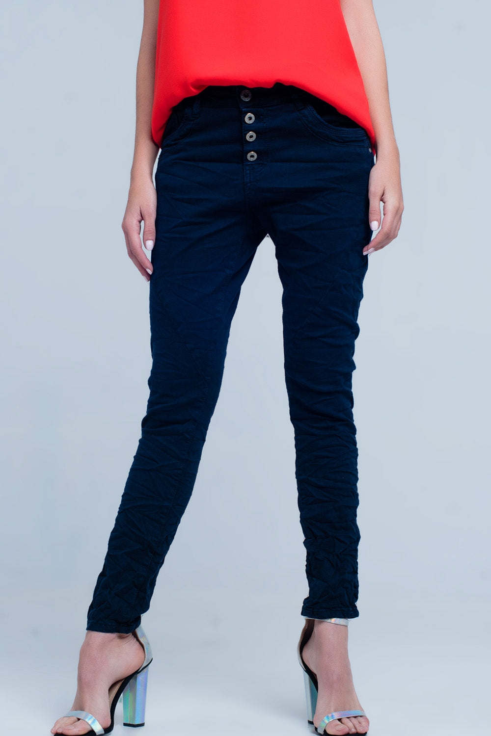 Q2 boyfriend Jeans originale blu navy