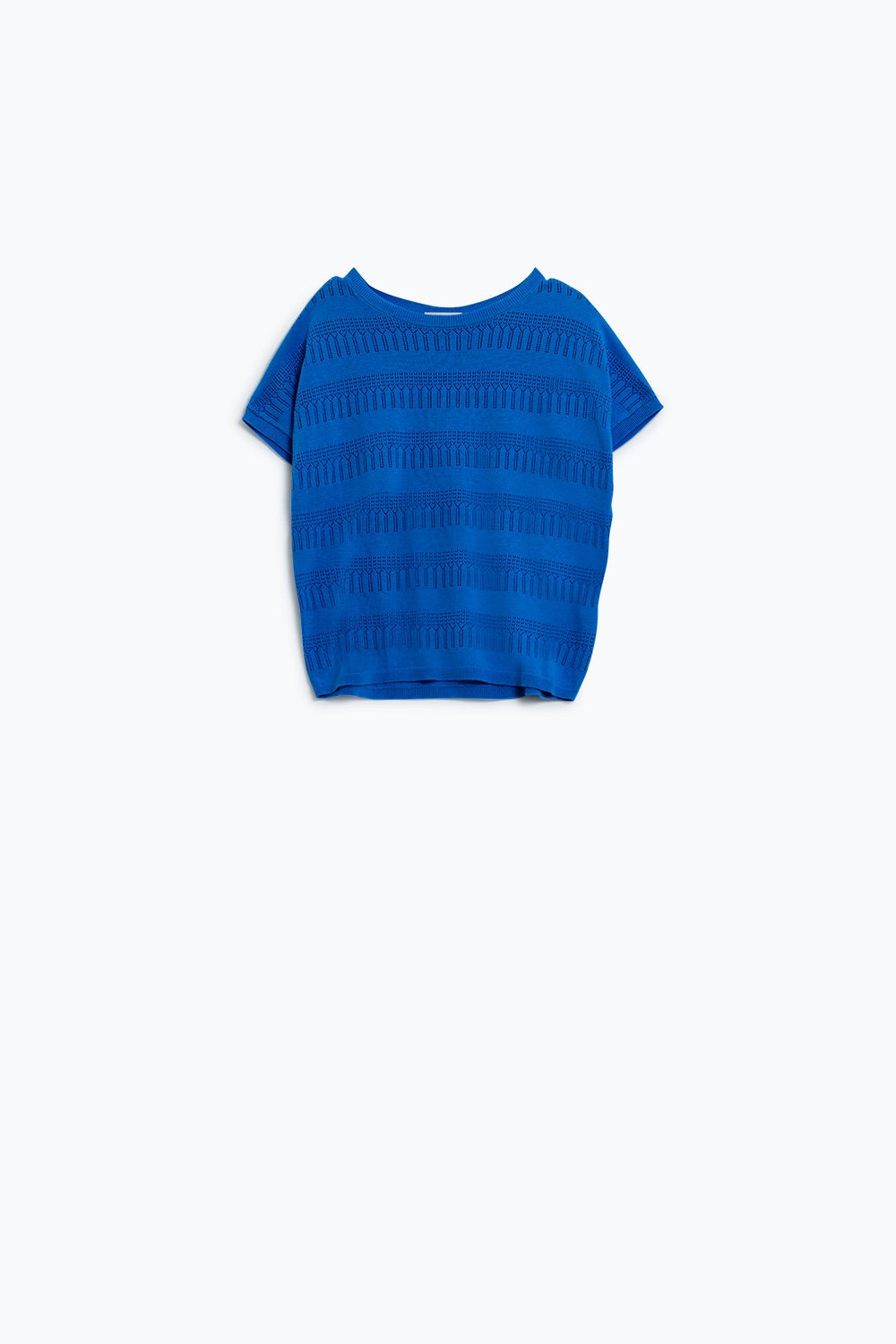 Felpa blu con design in pizzo e maniche corte