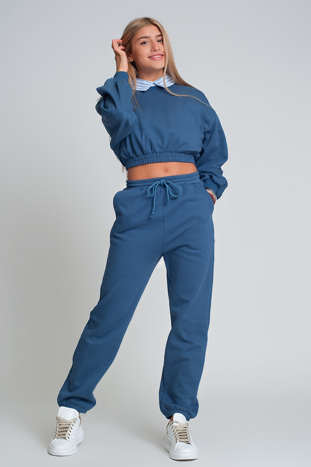 Felpa oversize tagliata in blu