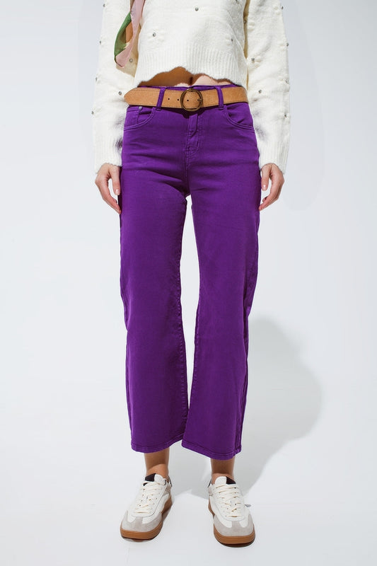 Q2 Jeans cropped a gamba larga in viola