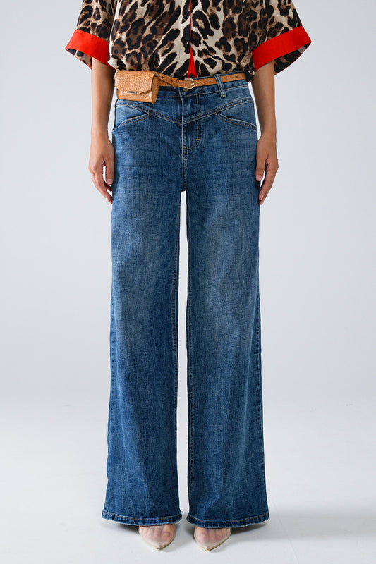 Q2 Jeans flare blu con impunture