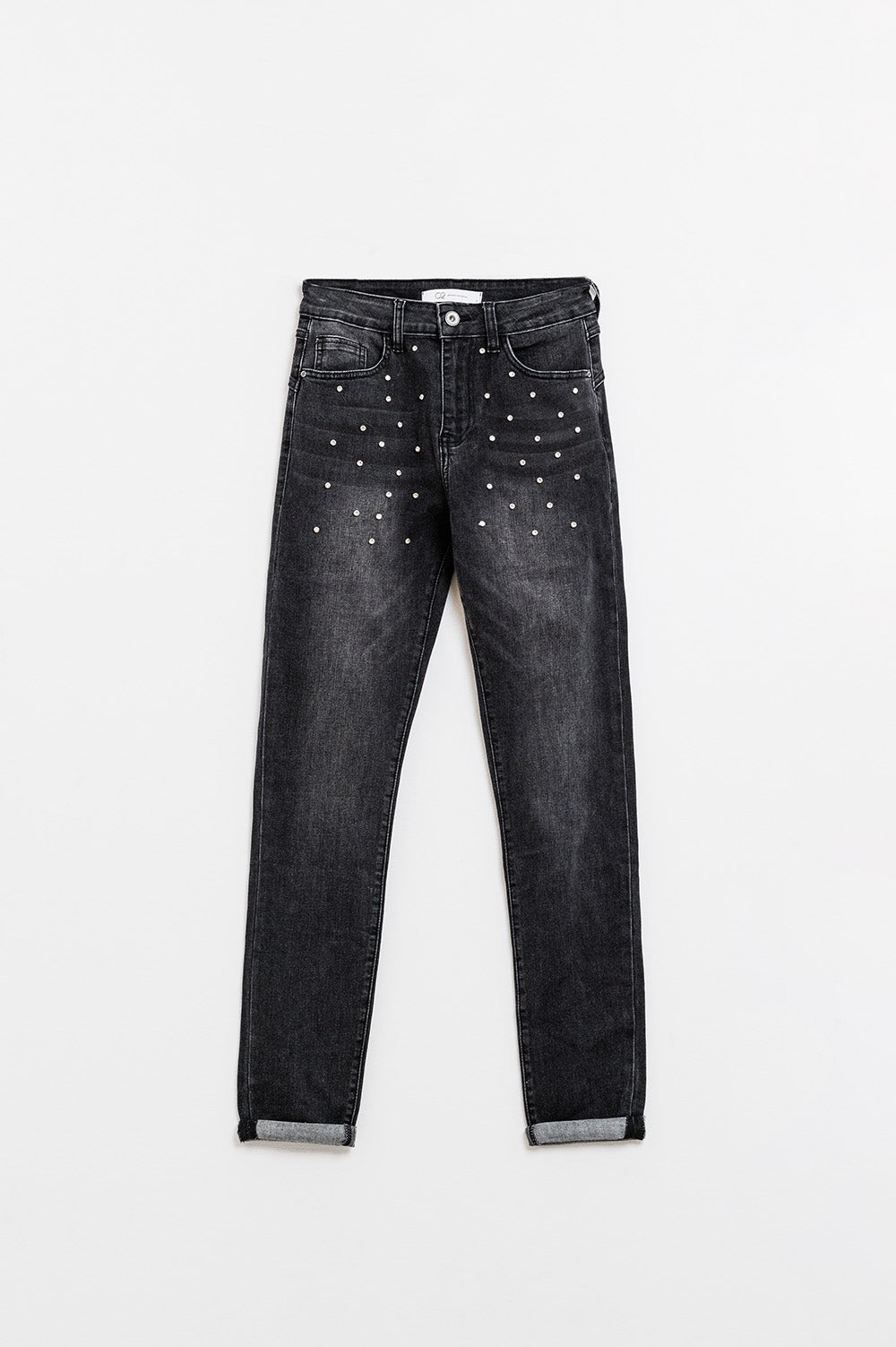 Jeans skinny neri con strass