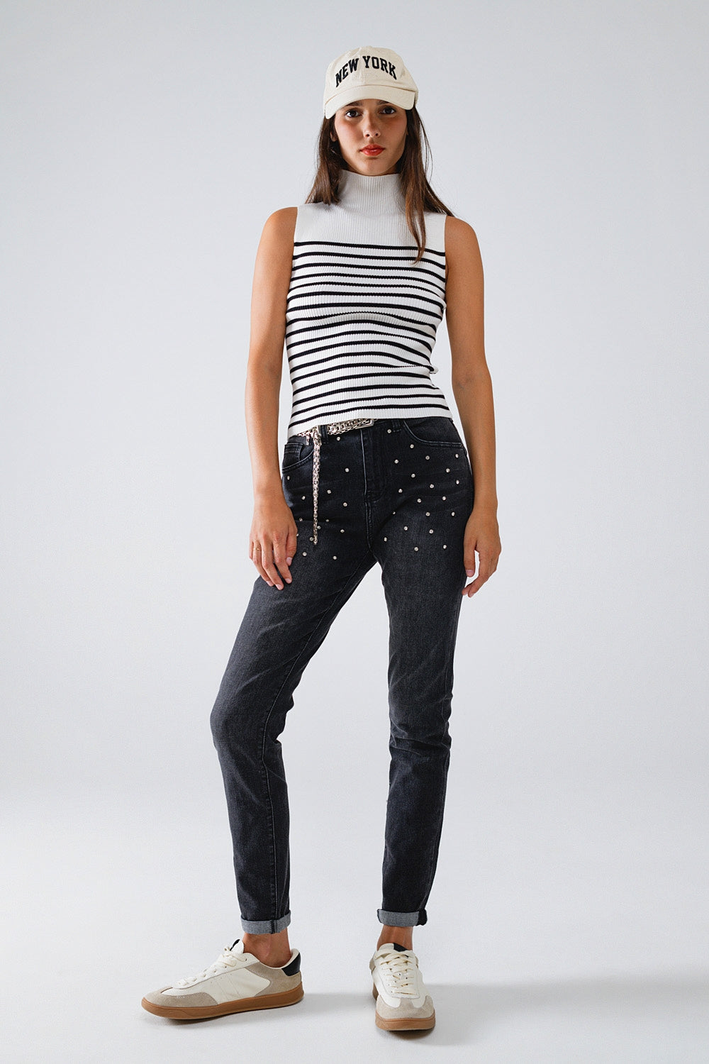 Jeans skinny neri con strass