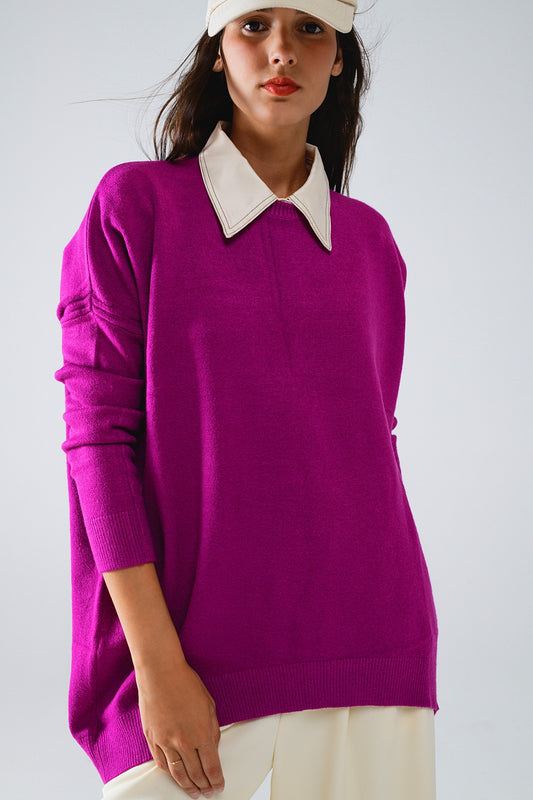 Q2 Maglione oversize girocollo a maniche lunghe in fucsia