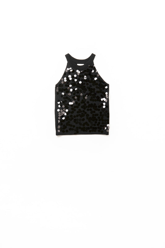 Q2 top in maglia nera con dettagli in paillettes