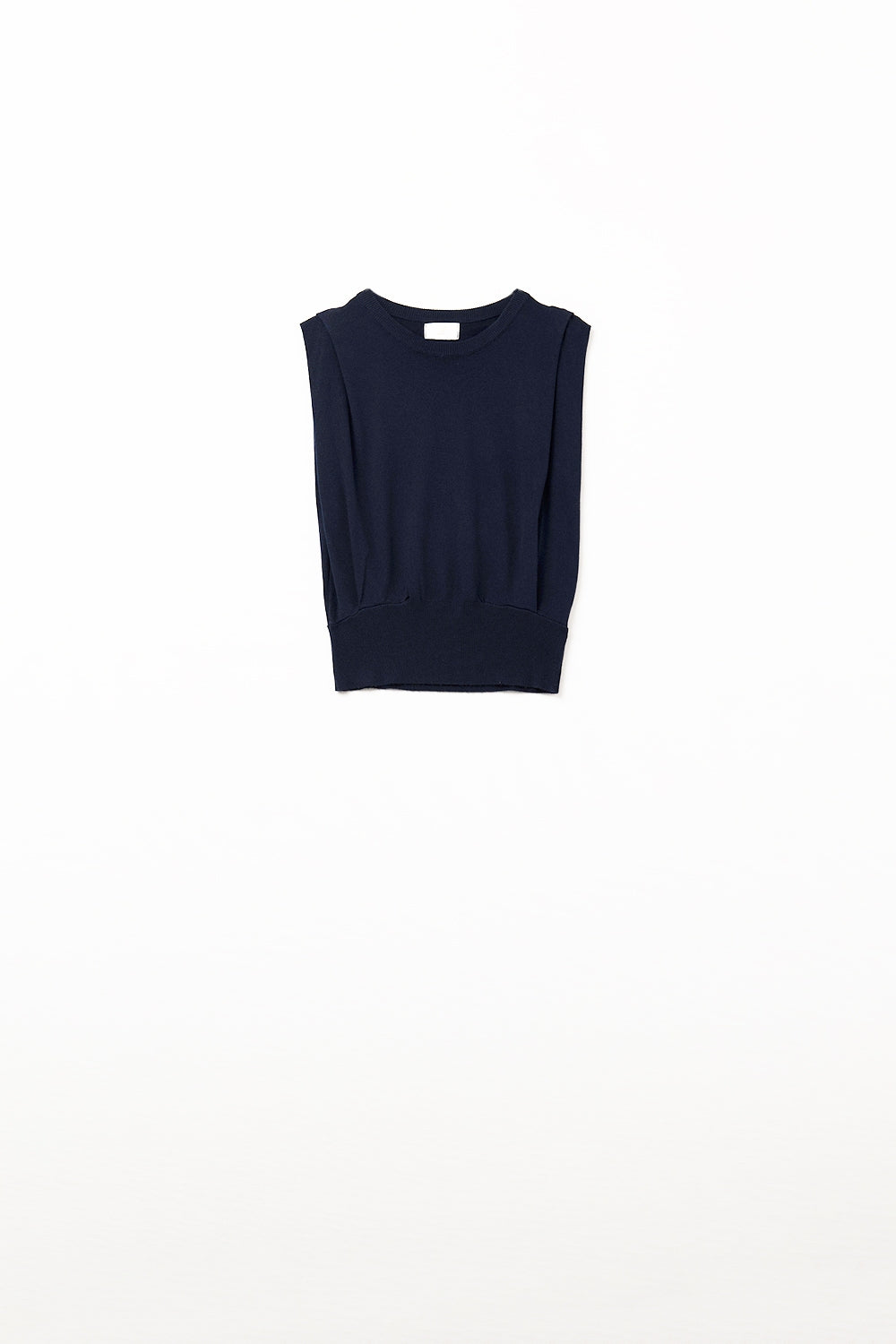 Top senza maniche in maglia con drappeggio sulle spalle in blu scuro