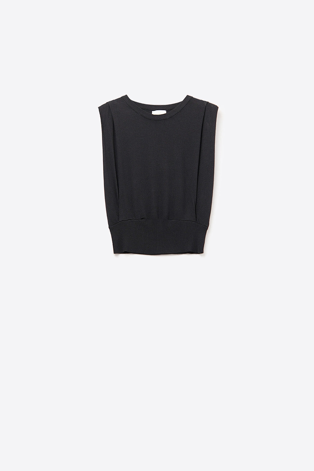 Q2 Top senza maniche in maglia con drappeggio sulle spalle in nero