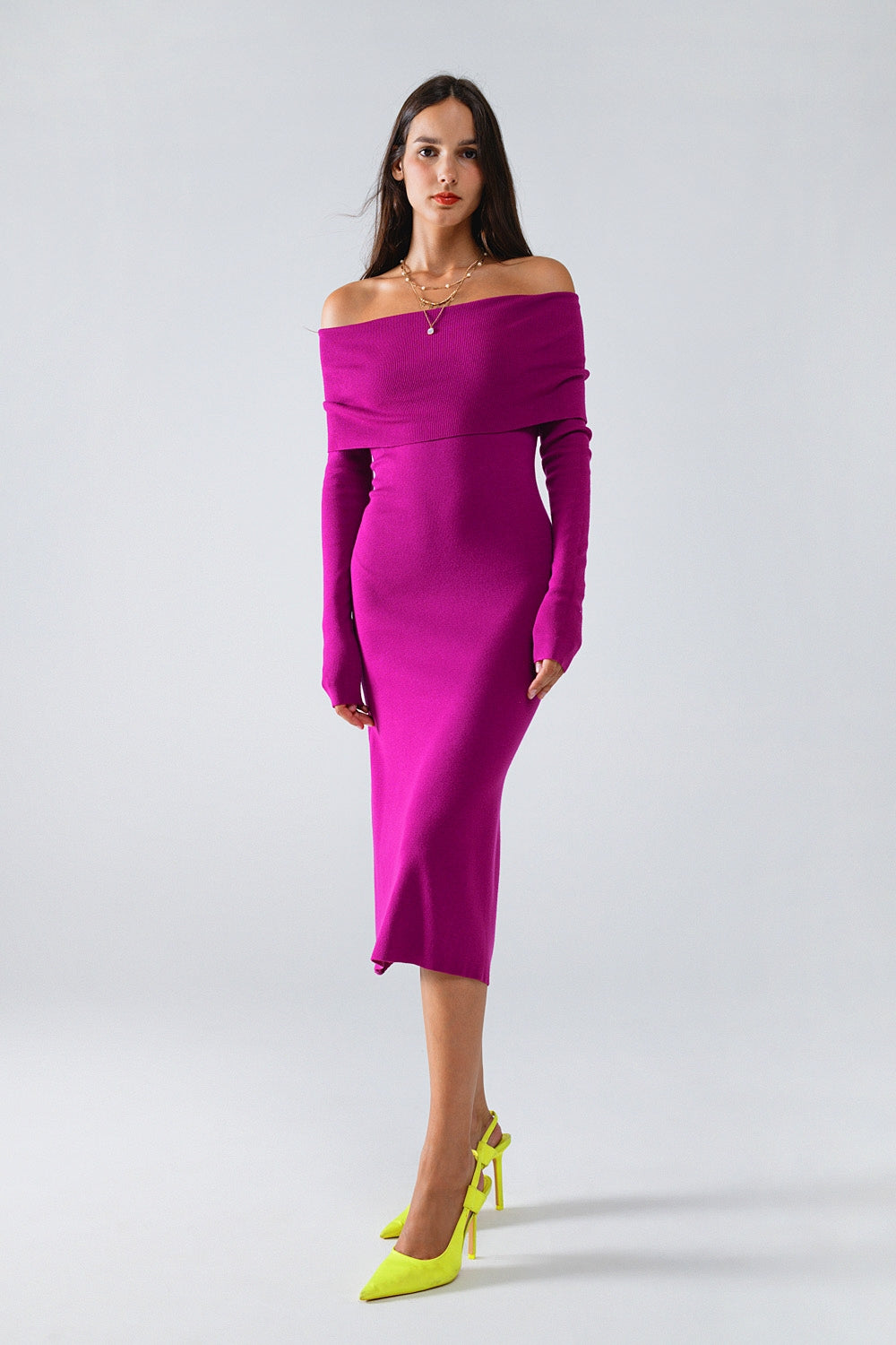 Q2 Vestito midi in maglia Folover Badot in magenta