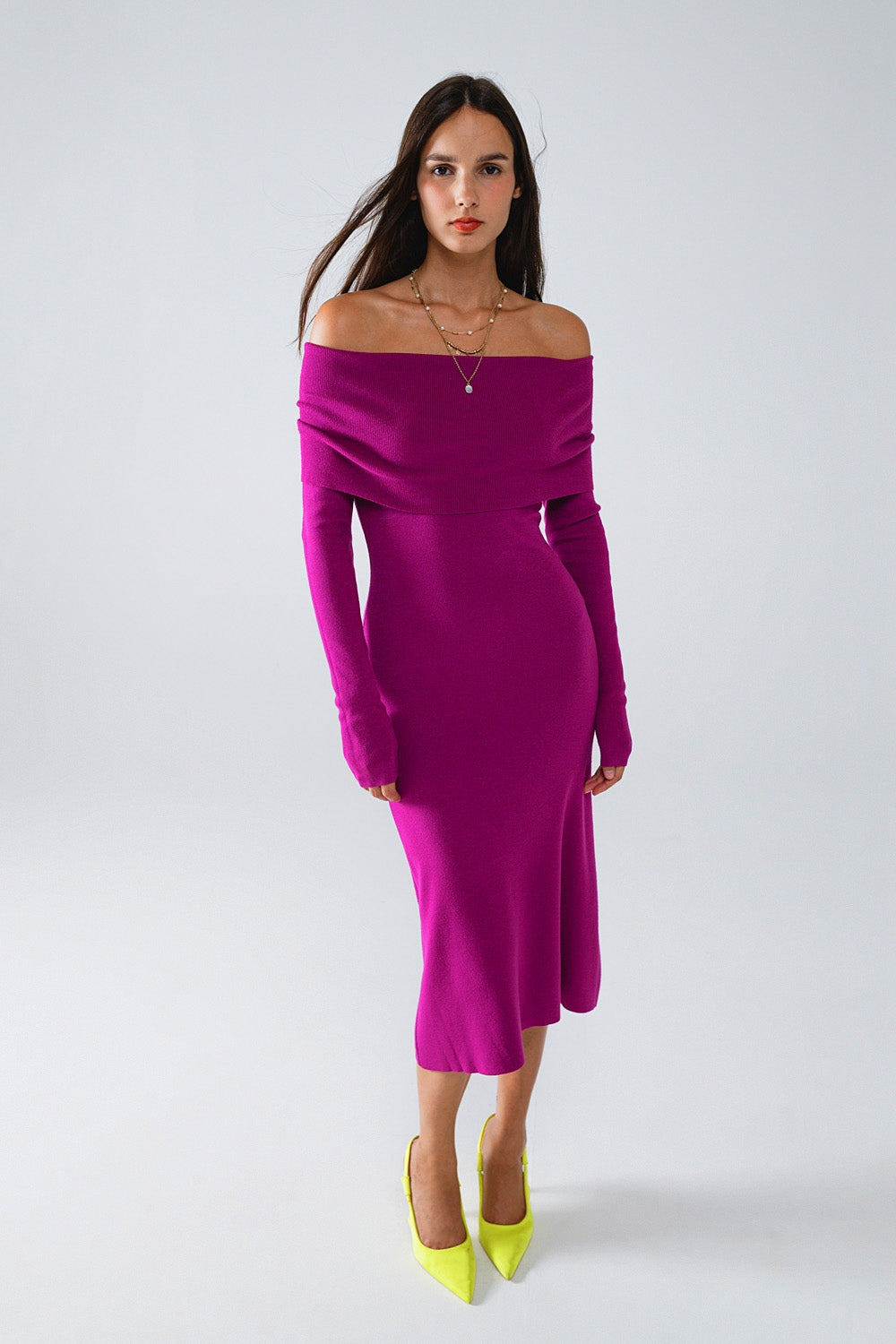 Vestito midi in maglia Folover Badot in magenta